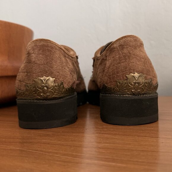 Vtg 80s Giorgio Brutini G-Rock Suede Crocodile Embossed Monk Strap Loafers main image 7
